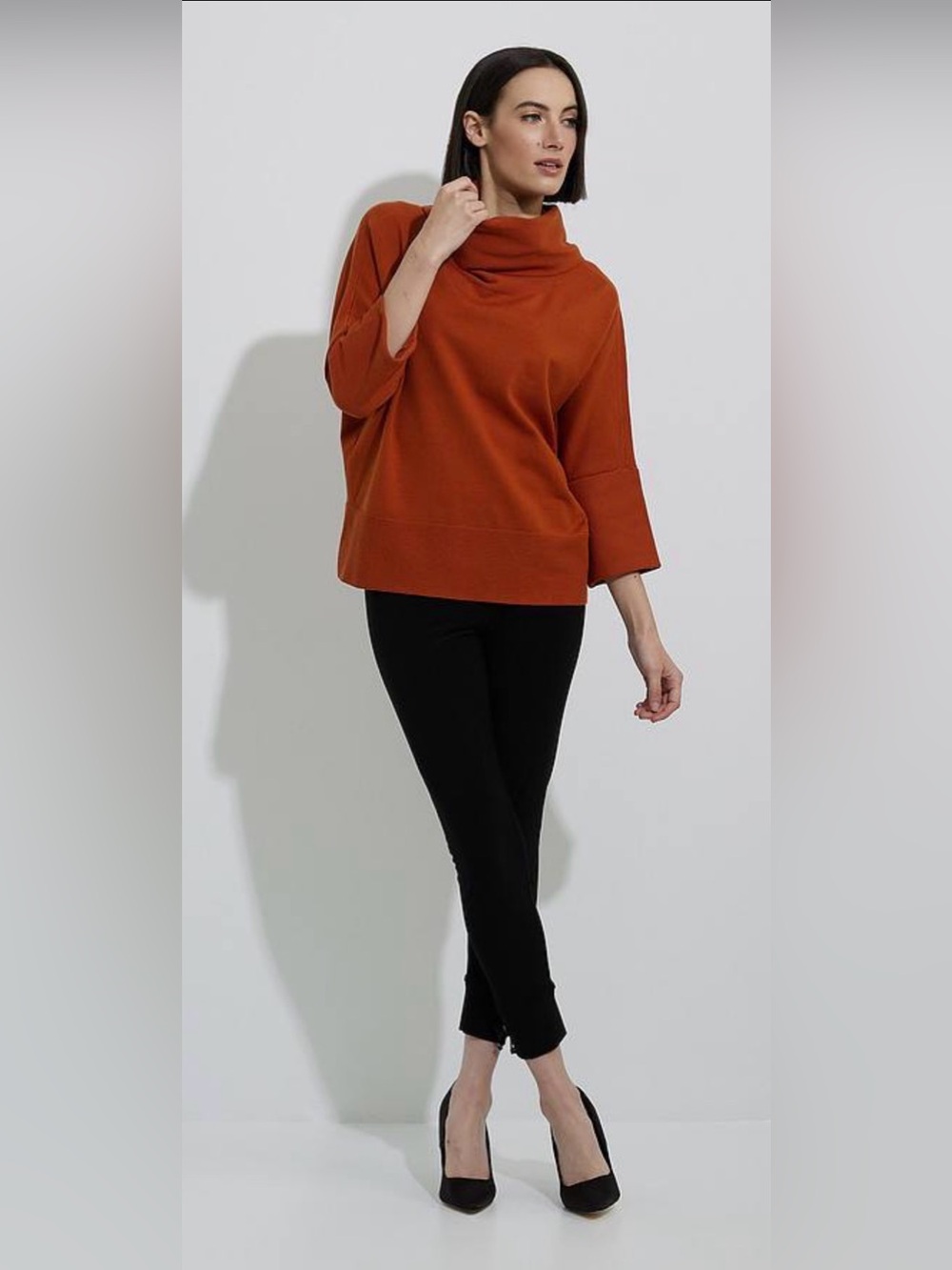 Joseph Ribkoff Funnel Cowl Neck Burnt Orange / Amber Sweater - size M